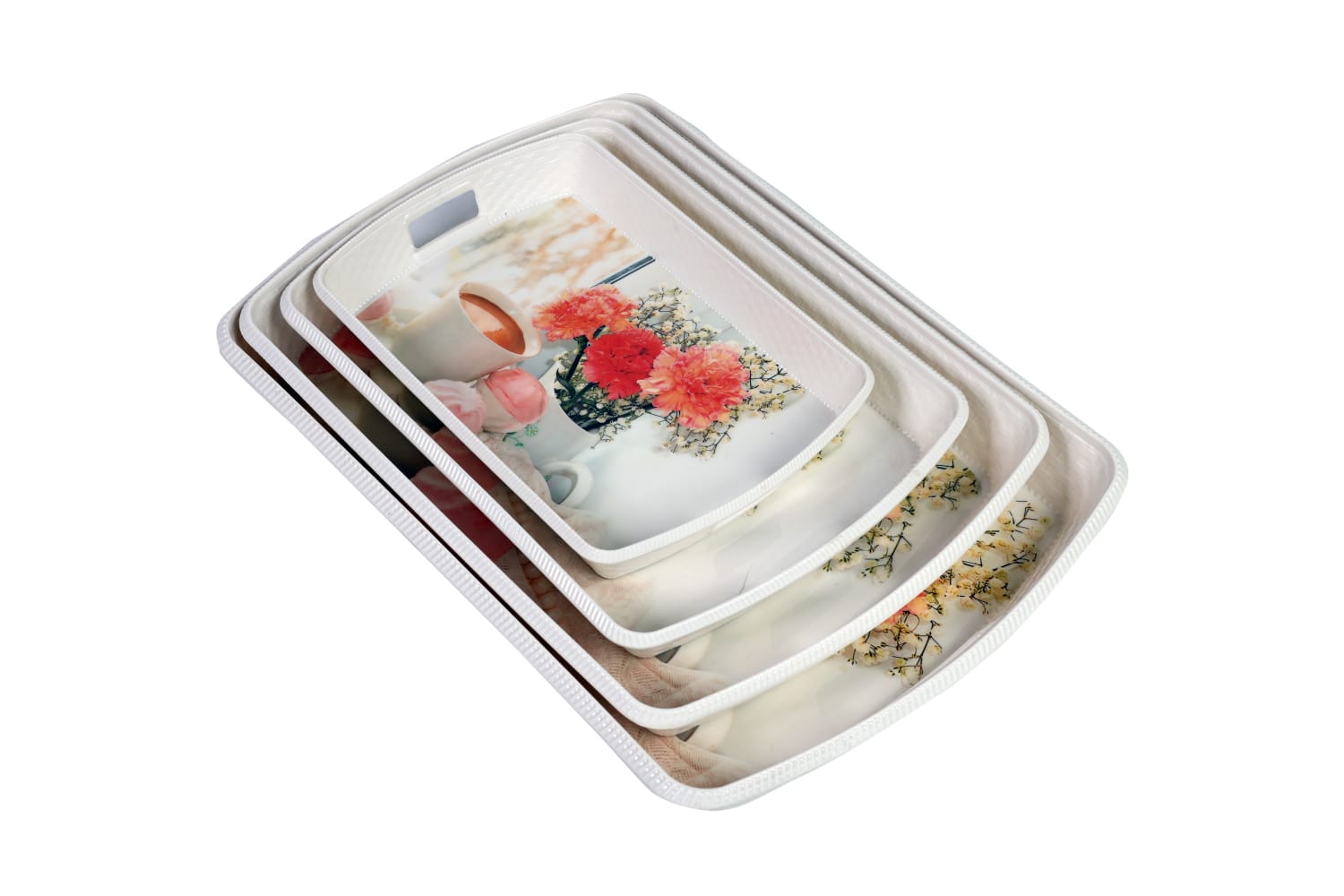 Mehta Melamine Tray Set for Serving/Serving Tray Set of 3/ Premium Rectangular Printed Tray for Serving/Multi-Use Nashta Plate (Small, Medium & Large)